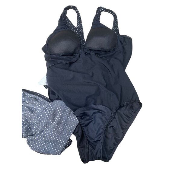 Miraclesuit Pinpoint Polka Dot One Piece Dress Swimsuit DD-Cup Women 10 Black - Picture 10 of 16